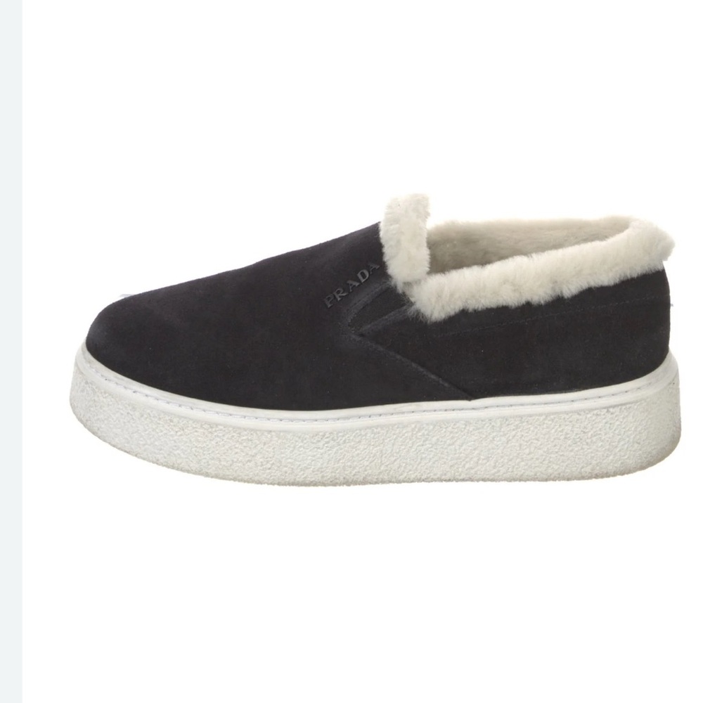 Prada Suede Sherling Black Slip-On Shoes size 37 or 7 to 7.5 - Picture 2 of 11